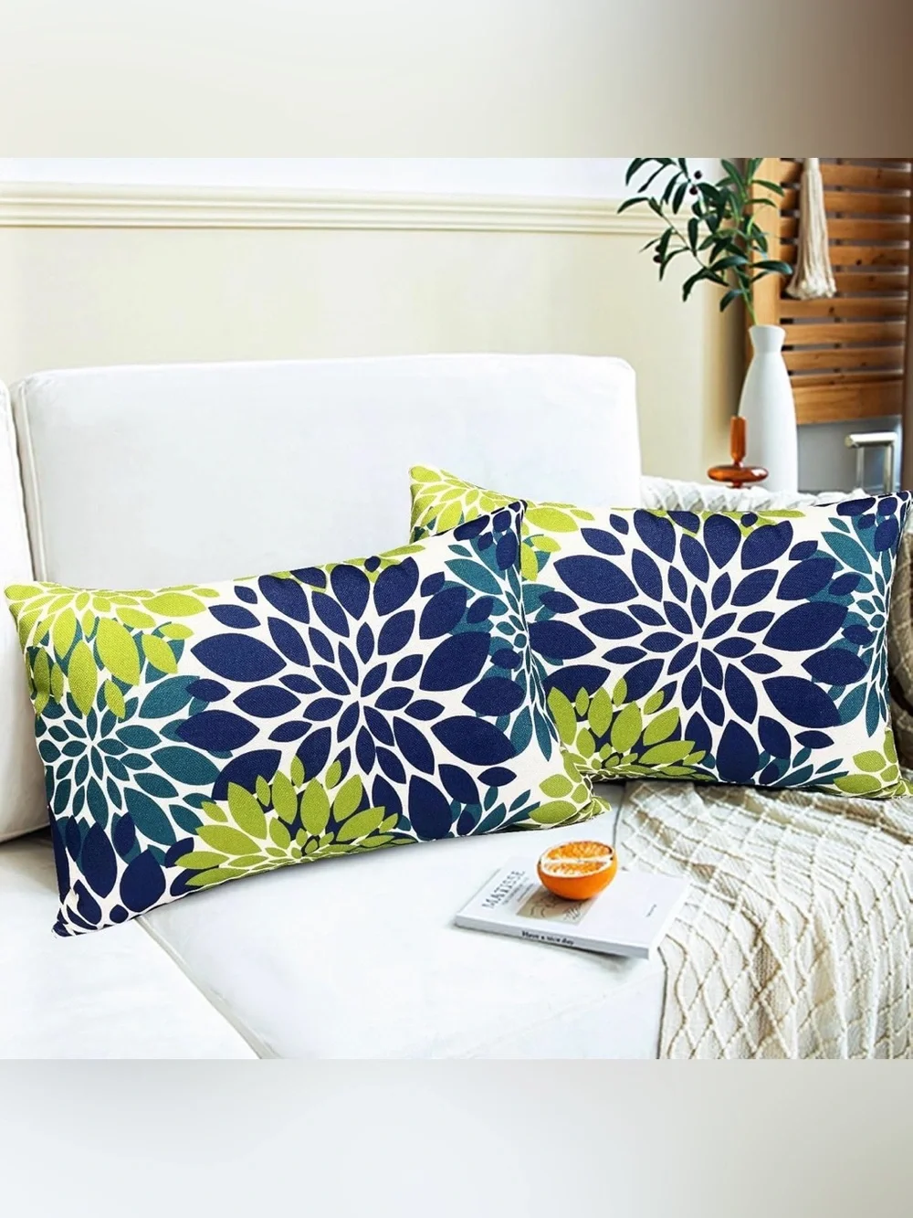 NEW Set of 2 Blue Green Flowers Pillow Covers (2) - 12”x20” - No Pillow Insert